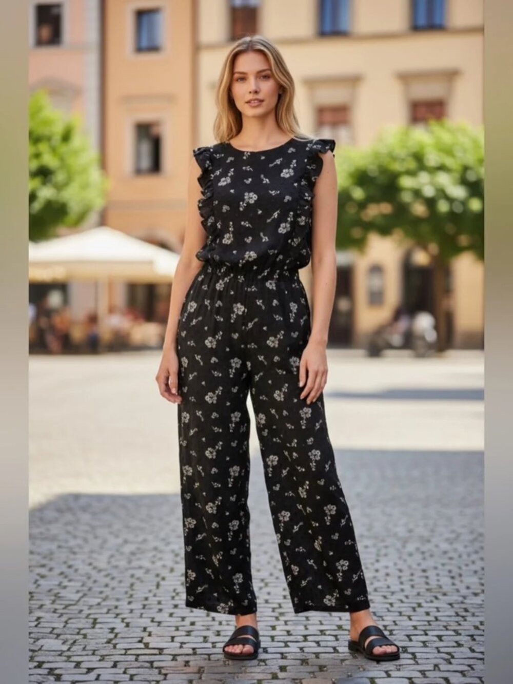 NWT KAARI BLUE WIDE LEG JUMPSUIT WITH TIE
